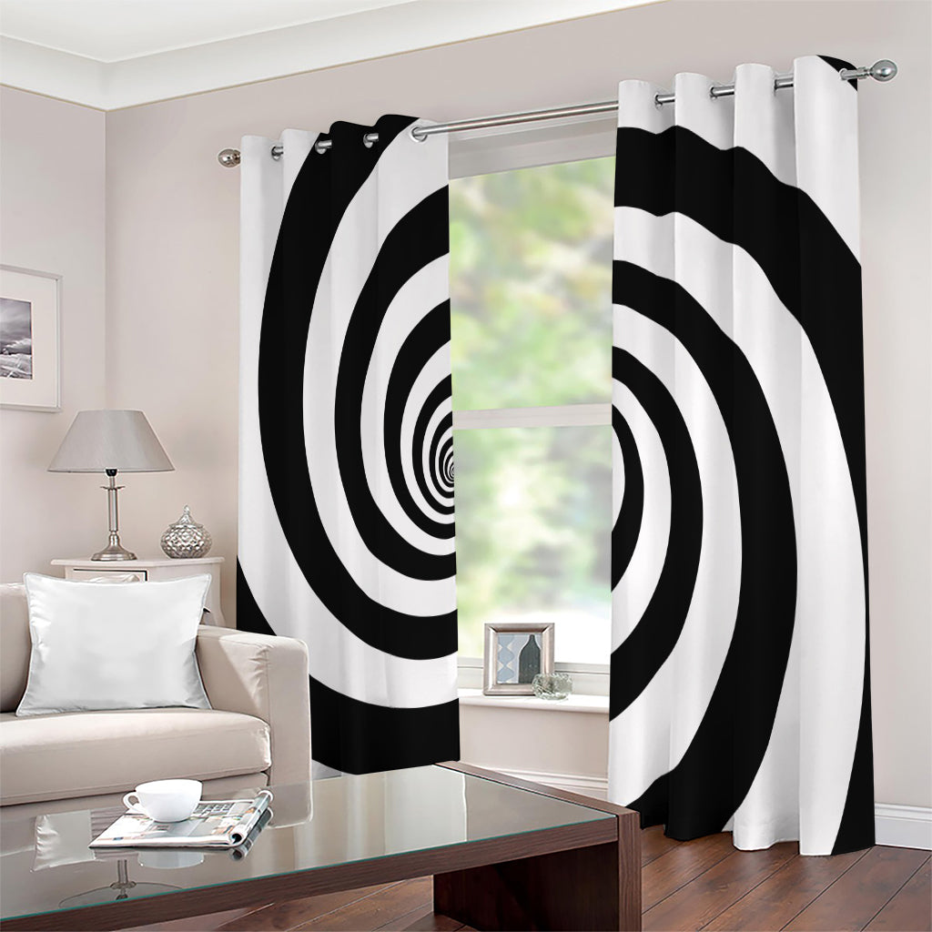 Black And White Spiral Illusion Print Extra Wide Grommet Curtains