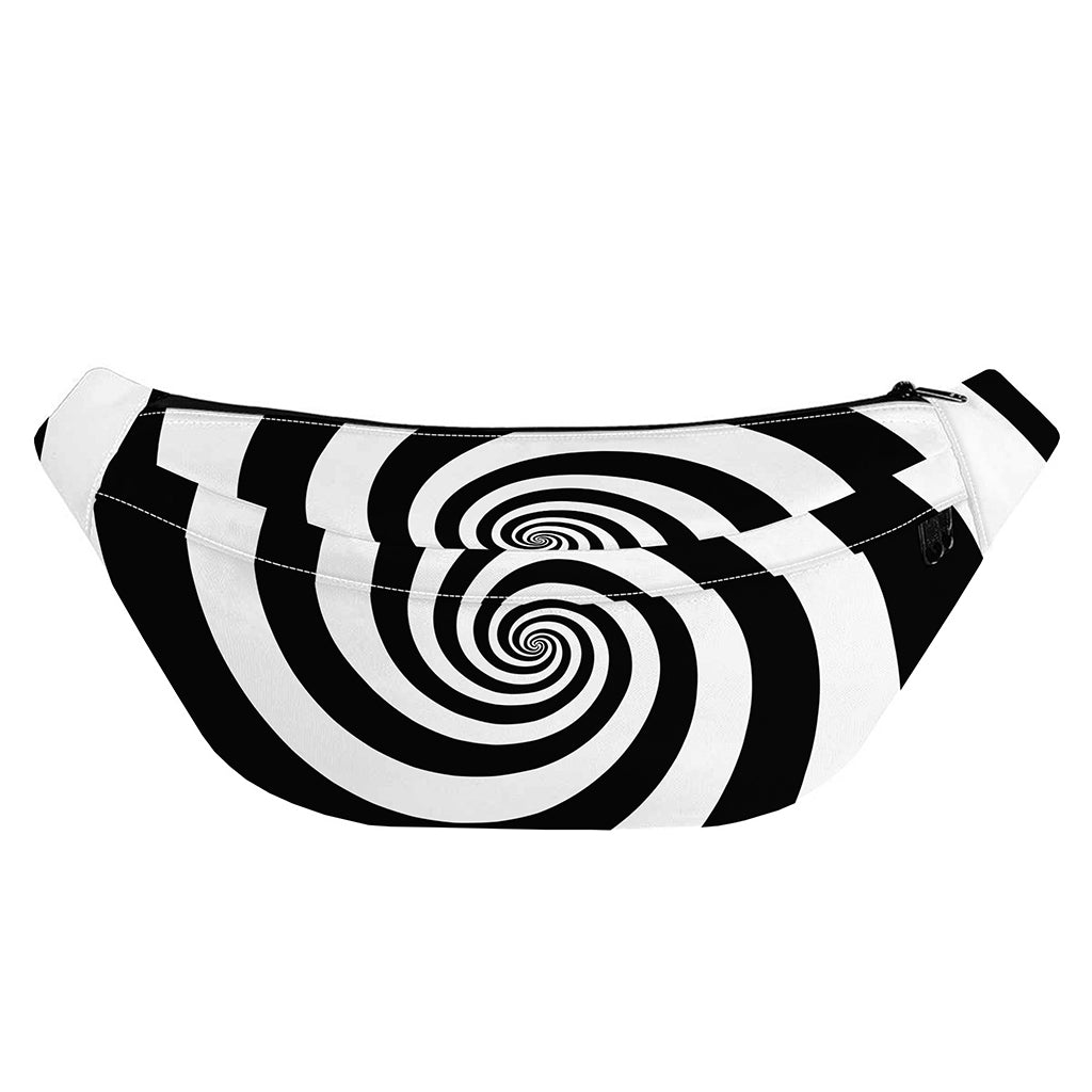 Black And White Spiral Illusion Print Fanny Pack