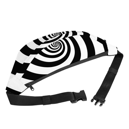 Black And White Spiral Illusion Print Fanny Pack