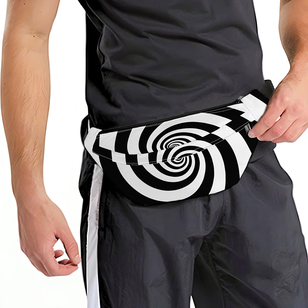 Black And White Spiral Illusion Print Fanny Pack
