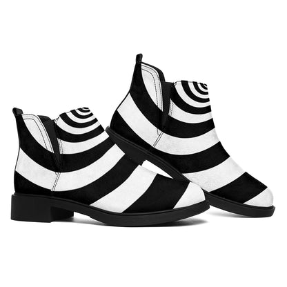 Black And White Spiral Illusion Print Flat Ankle Boots