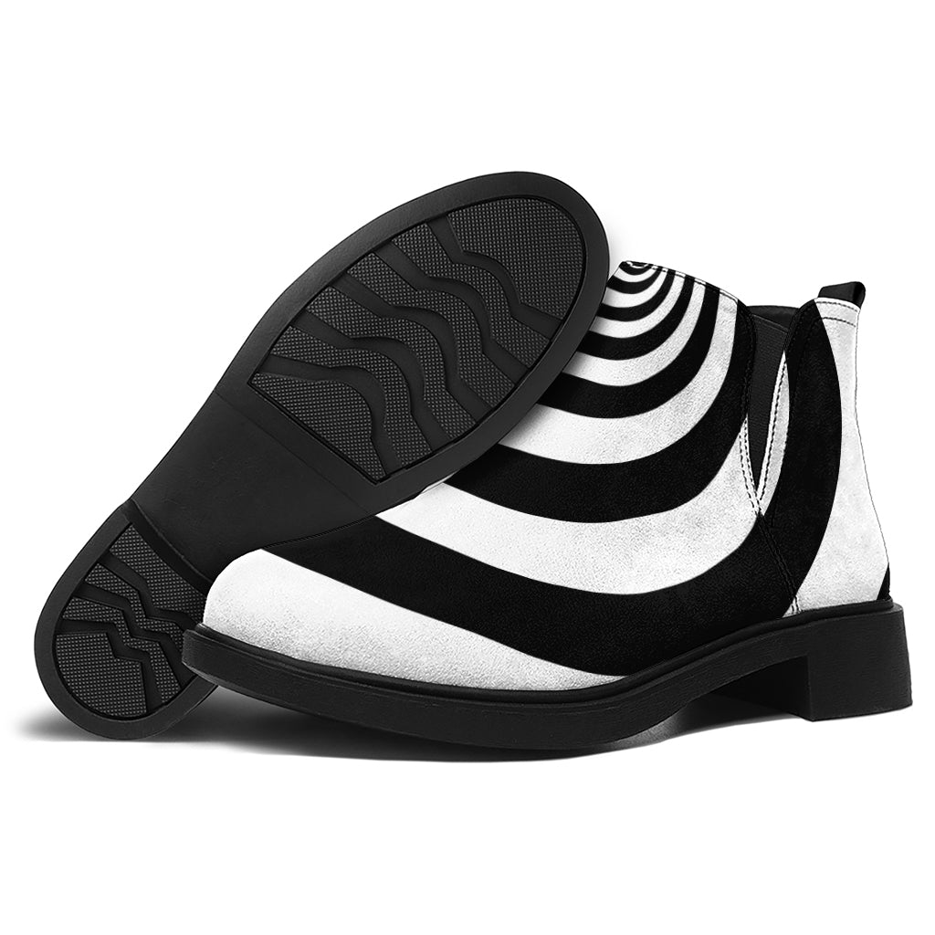 Black And White Spiral Illusion Print Flat Ankle Boots