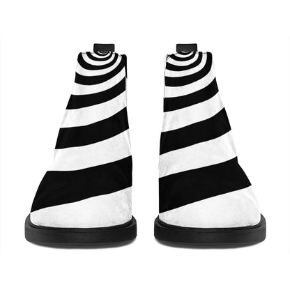Black And White Spiral Illusion Print Flat Ankle Boots
