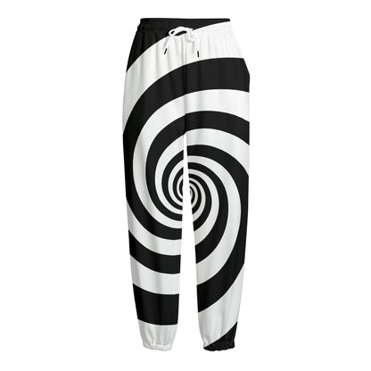 Black And White Spiral Illusion Print Fleece Lined Knit Pants