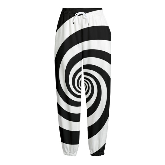 Black And White Spiral Illusion Print Fleece Lined Knit Pants