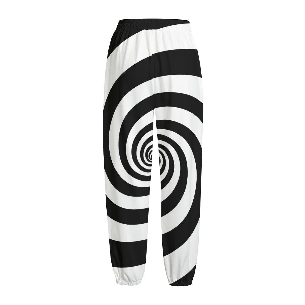 Black And White Spiral Illusion Print Fleece Lined Knit Pants