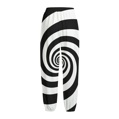 Black And White Spiral Illusion Print Fleece Lined Knit Pants