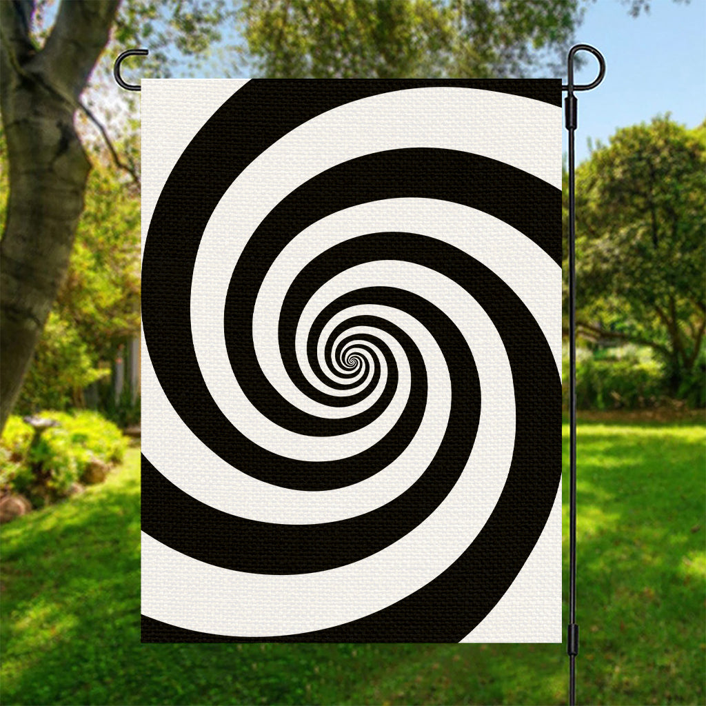 Black And White Spiral Illusion Print Garden Flag