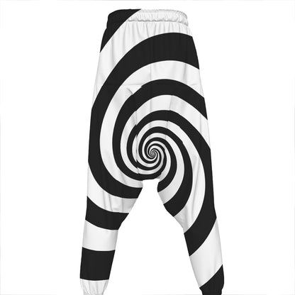 Black And White Spiral Illusion Print Hammer Pants
