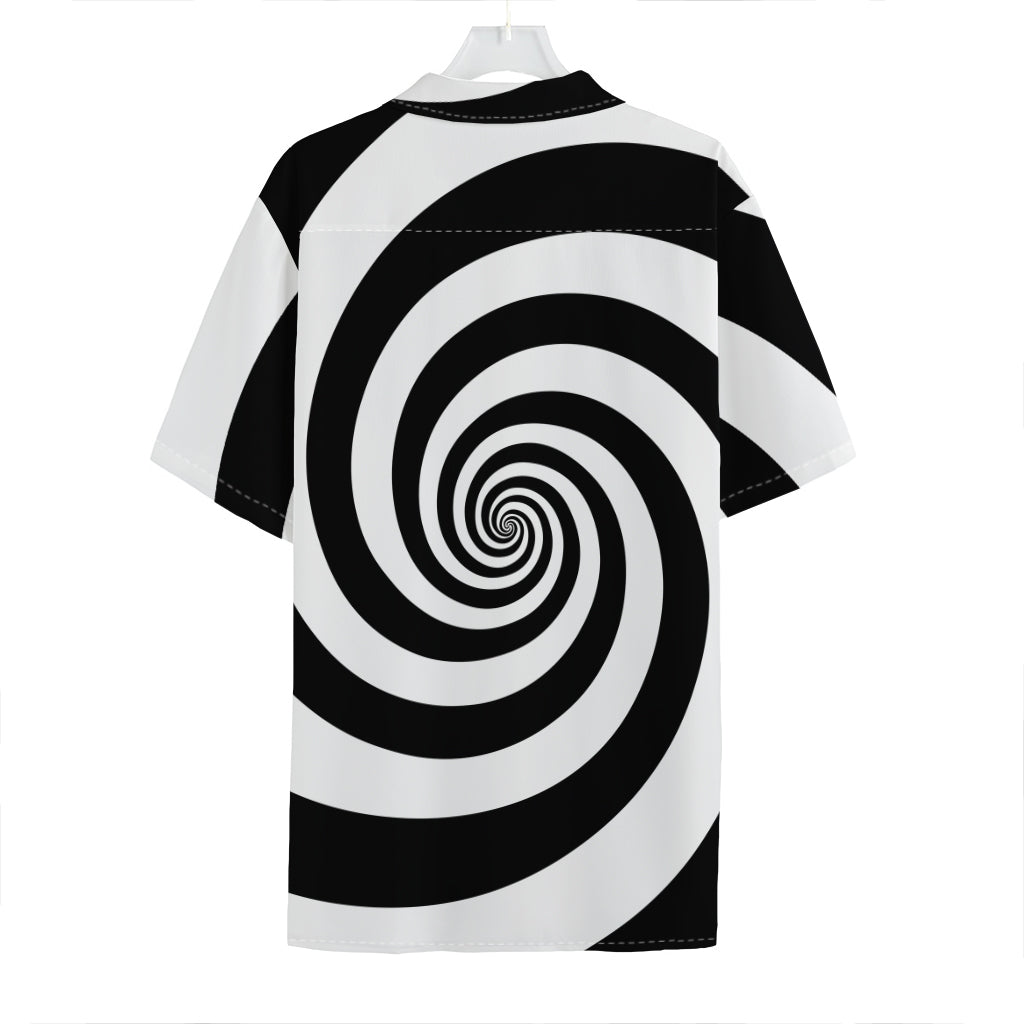 Black And White Spiral Illusion Print Hawaiian Shirt