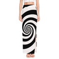 Black And White Spiral Illusion Print High Slit Maxi Skirt