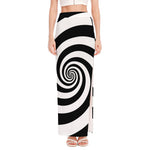 Black And White Spiral Illusion Print High Slit Maxi Skirt