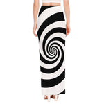 Black And White Spiral Illusion Print High Slit Maxi Skirt