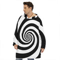 Black And White Spiral Illusion Print Hoodie Blanket