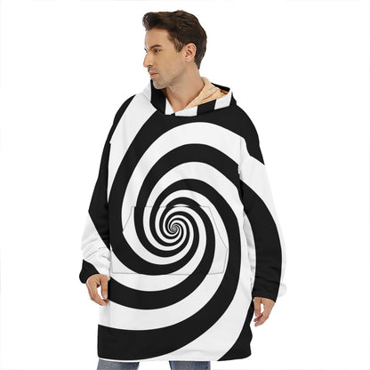 Black And White Spiral Illusion Print Hoodie Blanket