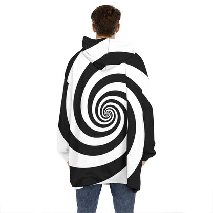 Black And White Spiral Illusion Print Hoodie Blanket