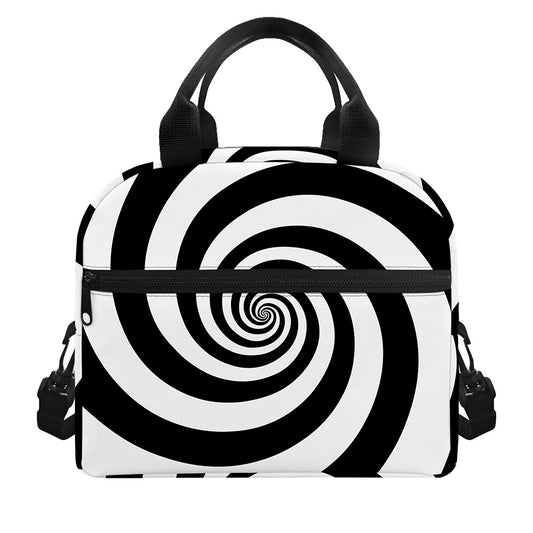 Black And White Spiral Illusion Print Insulated Lunch Bag