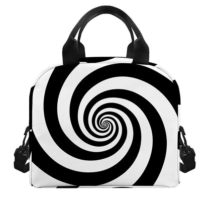 Black And White Spiral Illusion Print Insulated Lunch Bag