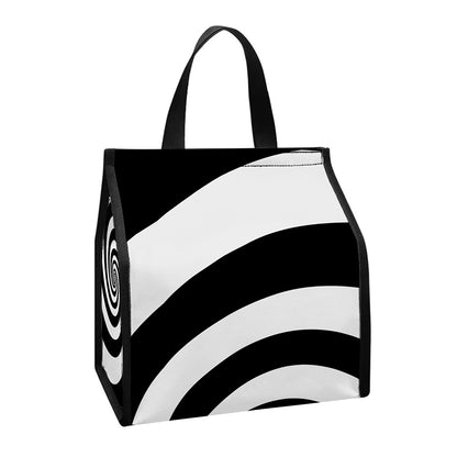 Black And White Spiral Illusion Print Insulated Lunch Tote