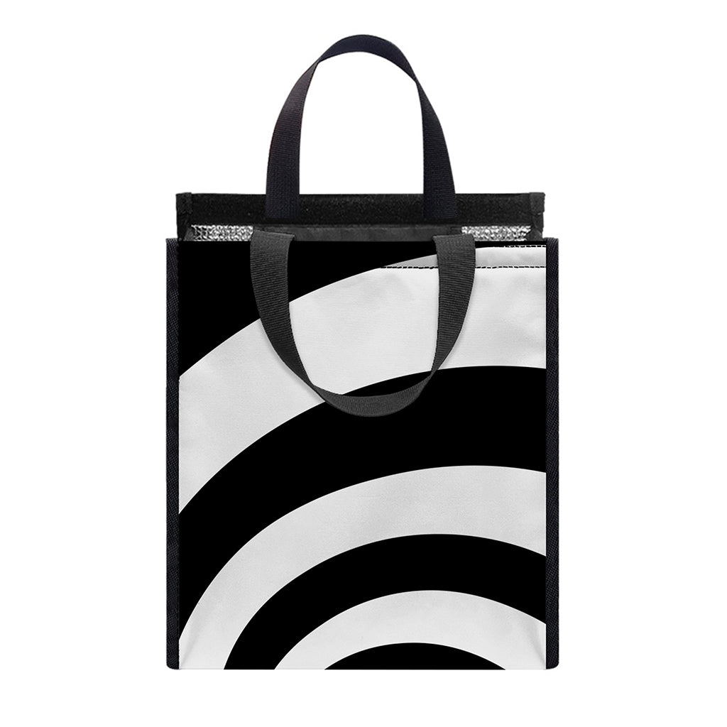 Black And White Spiral Illusion Print Insulated Lunch Tote