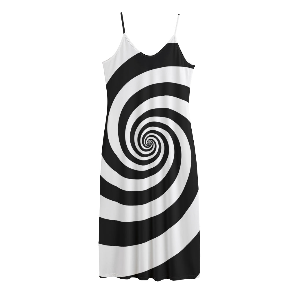 Black And White Spiral Illusion Print Jersey Midi Cami Dress