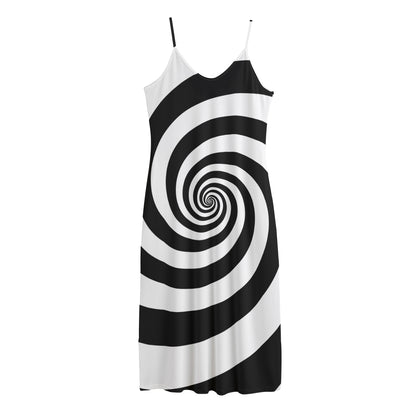 Black And White Spiral Illusion Print Jersey Midi Cami Dress