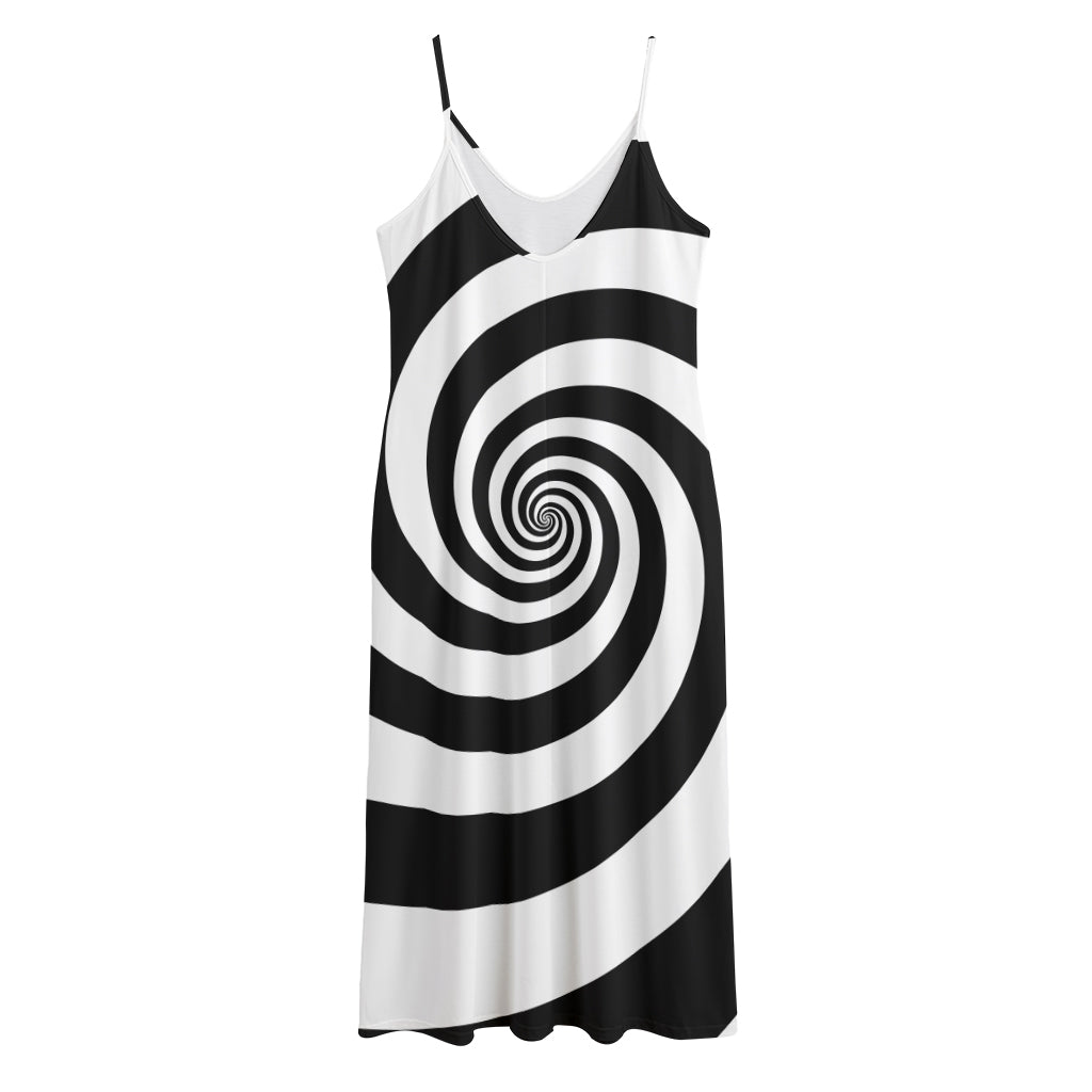 Black And White Spiral Illusion Print Jersey Midi Cami Dress