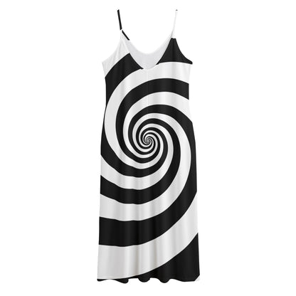 Black And White Spiral Illusion Print Jersey Midi Cami Dress