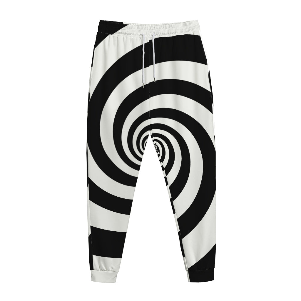 Black And White Spiral Illusion Print Jogger Pants