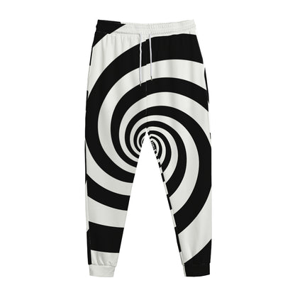Black And White Spiral Illusion Print Jogger Pants