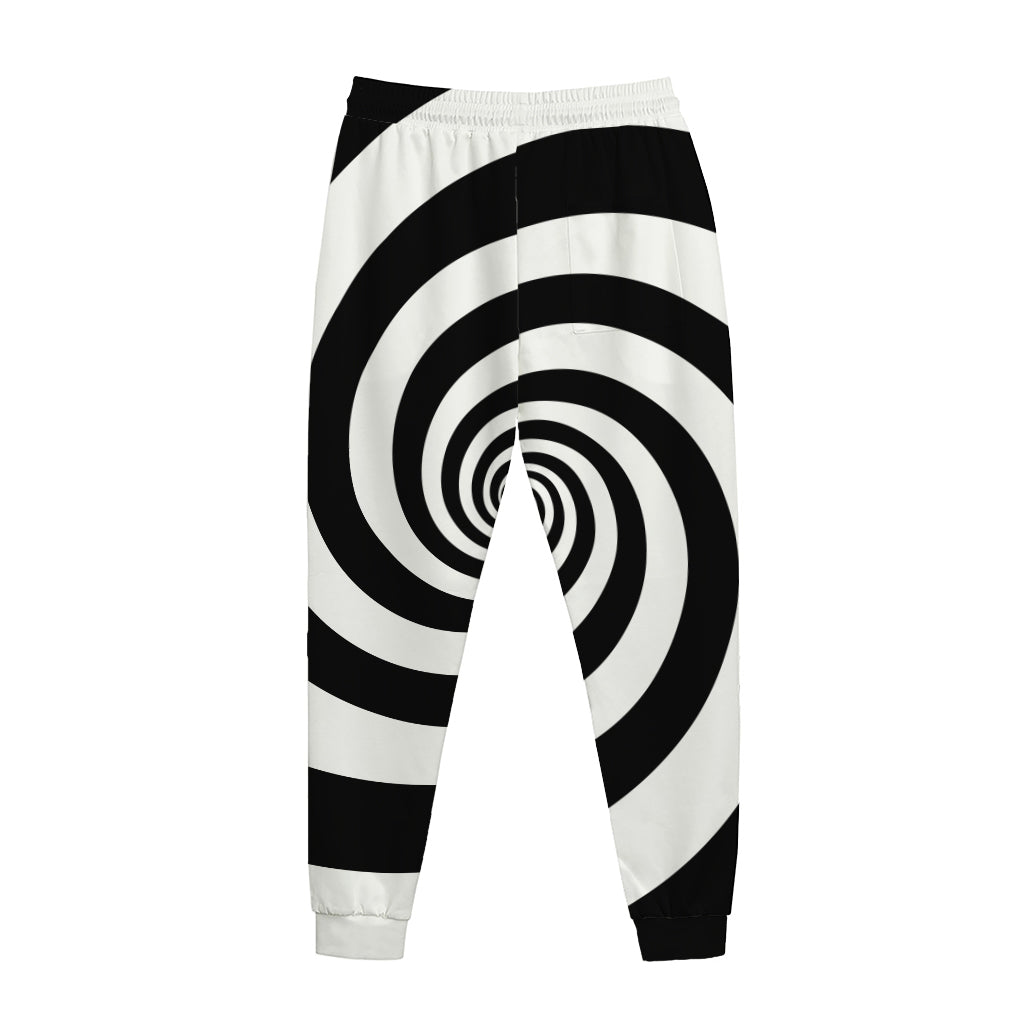 Black And White Spiral Illusion Print Jogger Pants