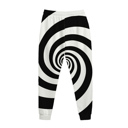 Black And White Spiral Illusion Print Jogger Pants