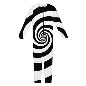 Black And White Spiral Illusion Print Jumpsuit