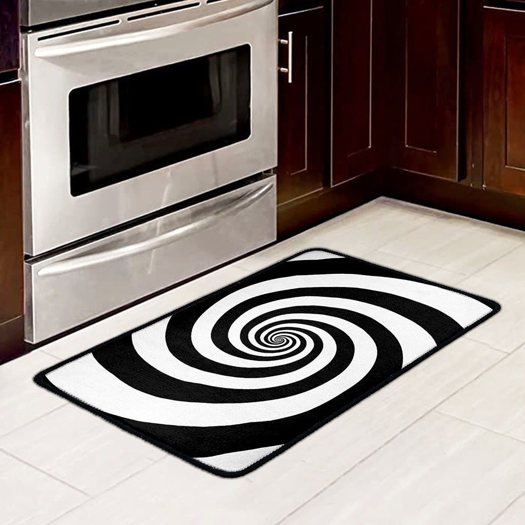Black And White Spiral Illusion Print Kitchen Mat