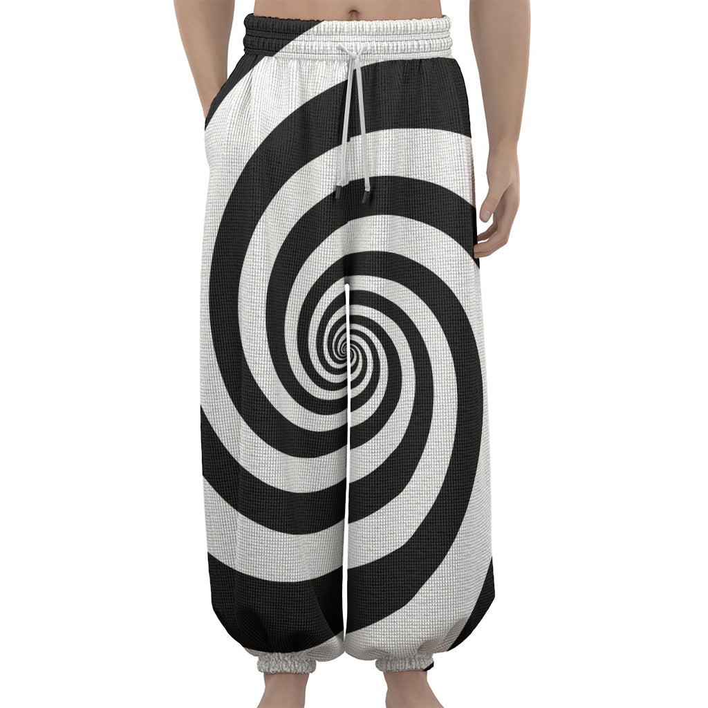 Black And White Spiral Illusion Print Lantern Pants
