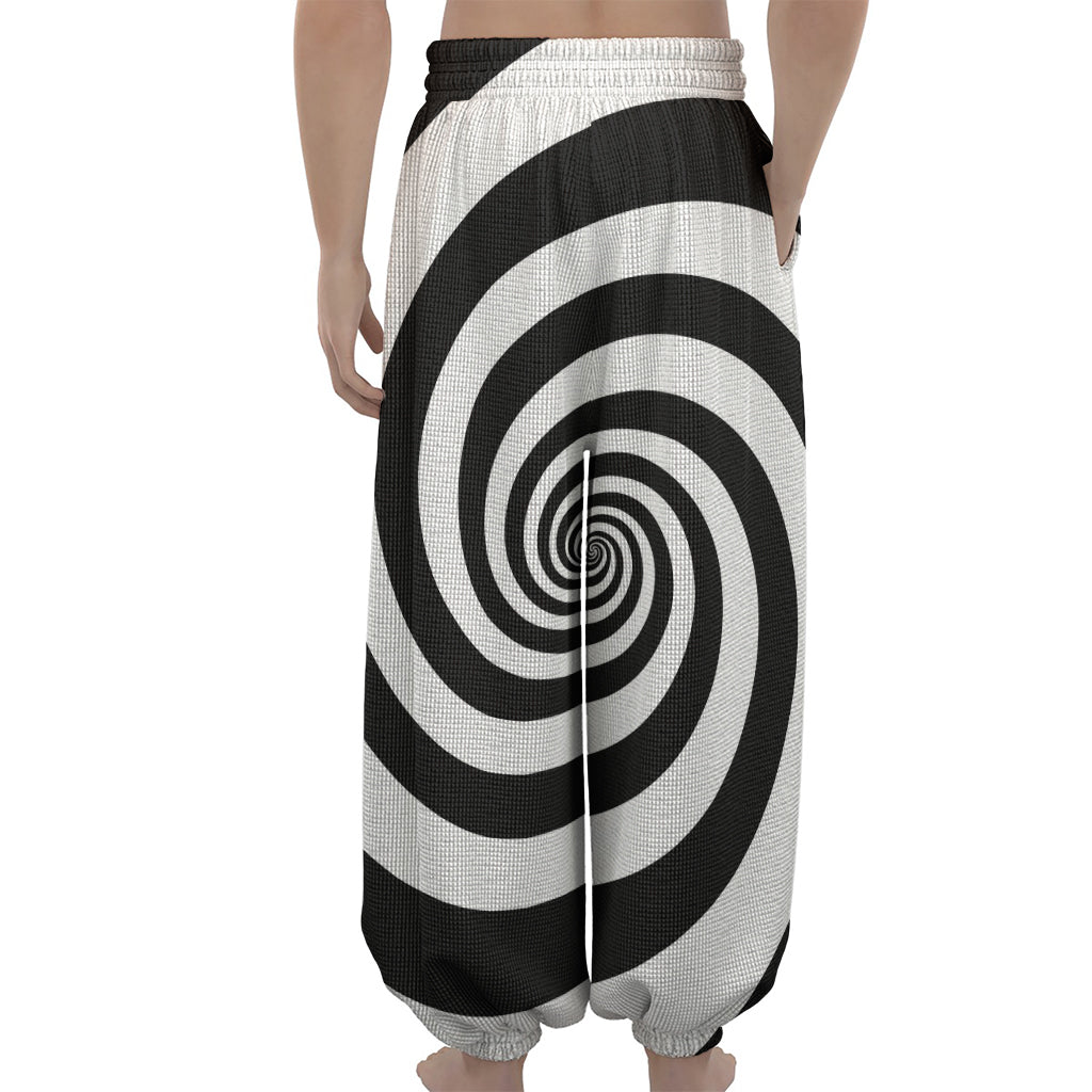 Black And White Spiral Illusion Print Lantern Pants