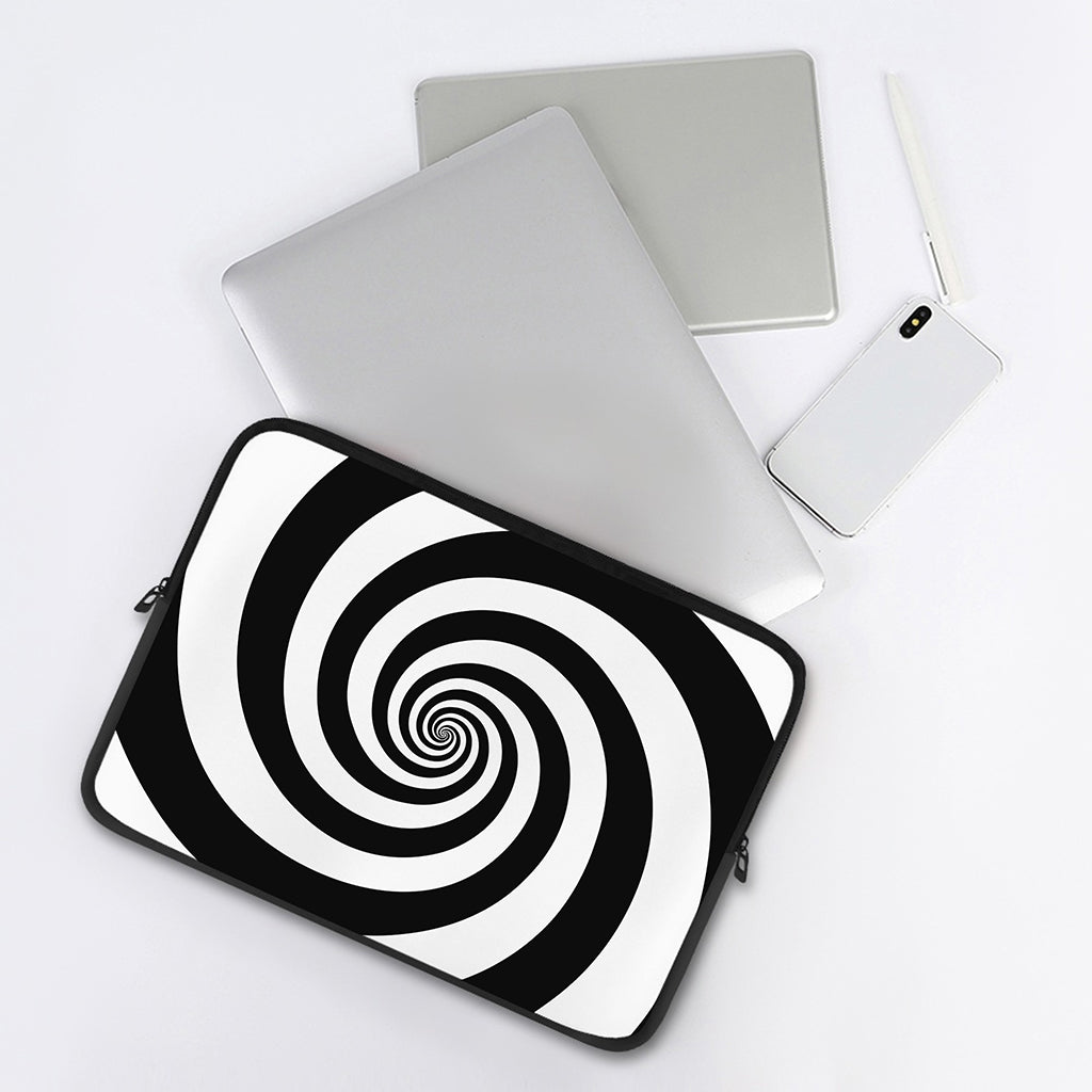 Black And White Spiral Illusion Print Laptop Sleeve