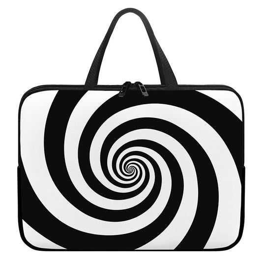 Black And White Spiral Illusion Print Laptop Sleeve With Handle