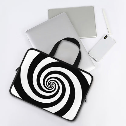 Black And White Spiral Illusion Print Laptop Sleeve With Handle