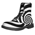 Black And White Spiral Illusion Print Lace-Up Boots