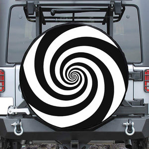 Black And White Spiral Illusion Print Leather Spare Tire Cover