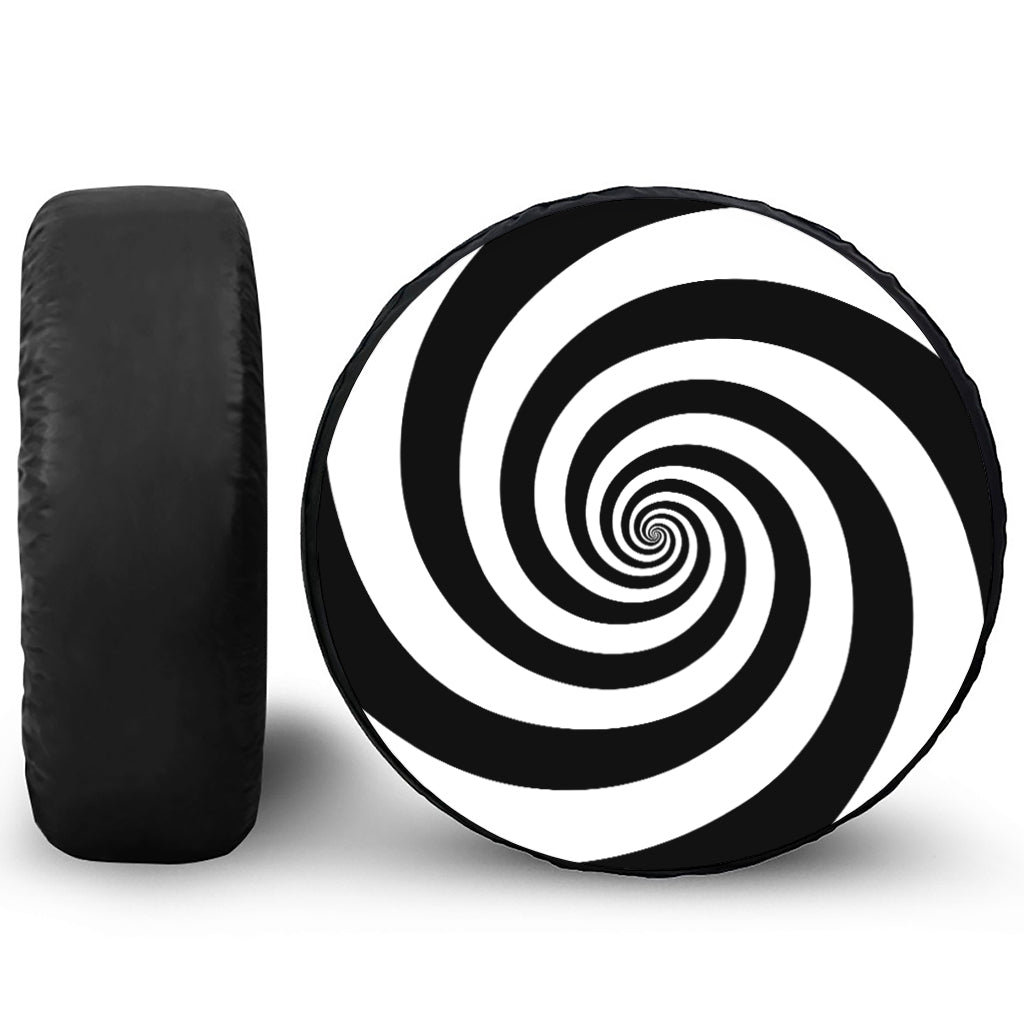 Black And White Spiral Illusion Print Leather Spare Tire Cover