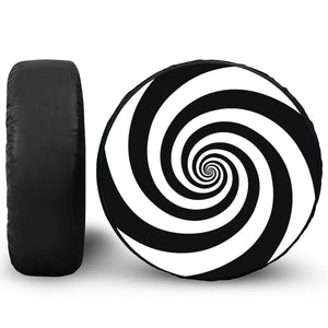 Black And White Spiral Illusion Print Leather Spare Tire Cover