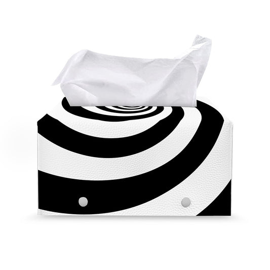 Black And White Spiral Illusion Print Leather Tissue Box Cover