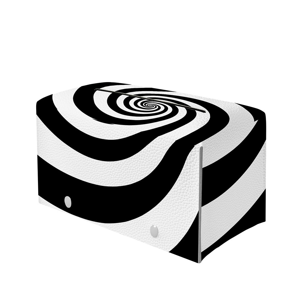 Black And White Spiral Illusion Print Leather Tissue Box Cover