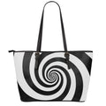 Black And White Spiral Illusion Print Leather Tote Bag With Zipper