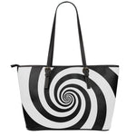 Black And White Spiral Illusion Print Leather Tote Bag