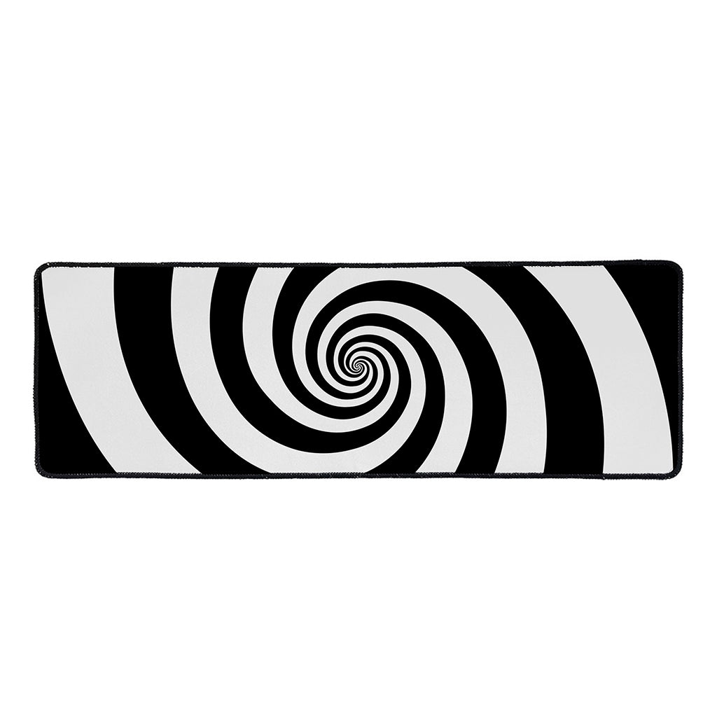 Black And White Spiral Illusion Print Long Kitchen Mat