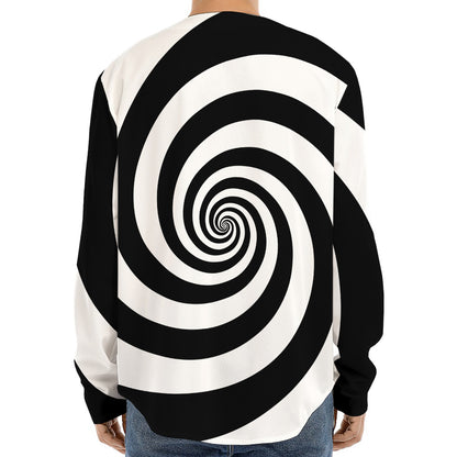 Black And White Spiral Illusion Print Long Sleeve Baseball Jersey
