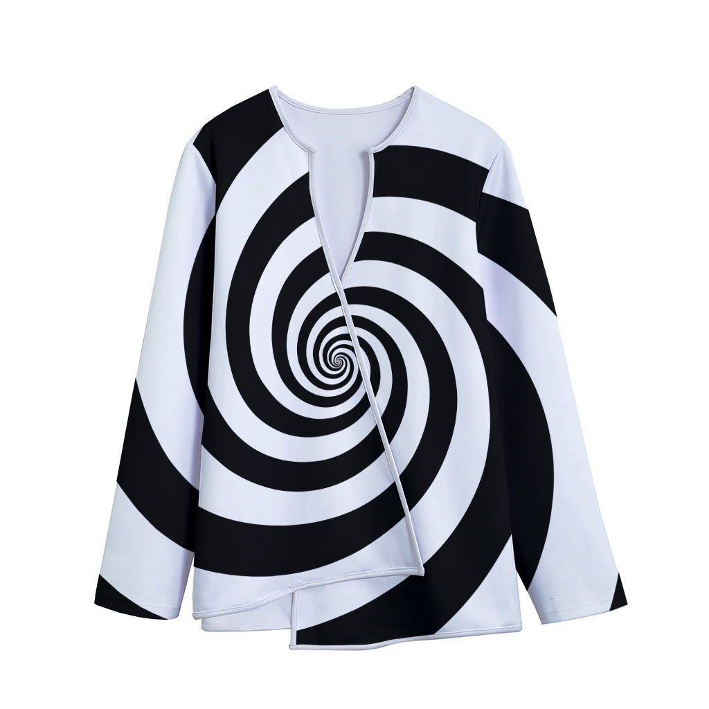 Black And White Spiral Illusion Print Long Sleeve Short Coat